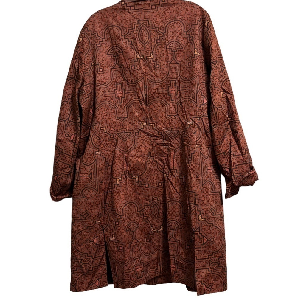 PERUVIAN CONNECTION Sz Lg Geometric Brown Long Jacket Trench - Picture 2 of 5